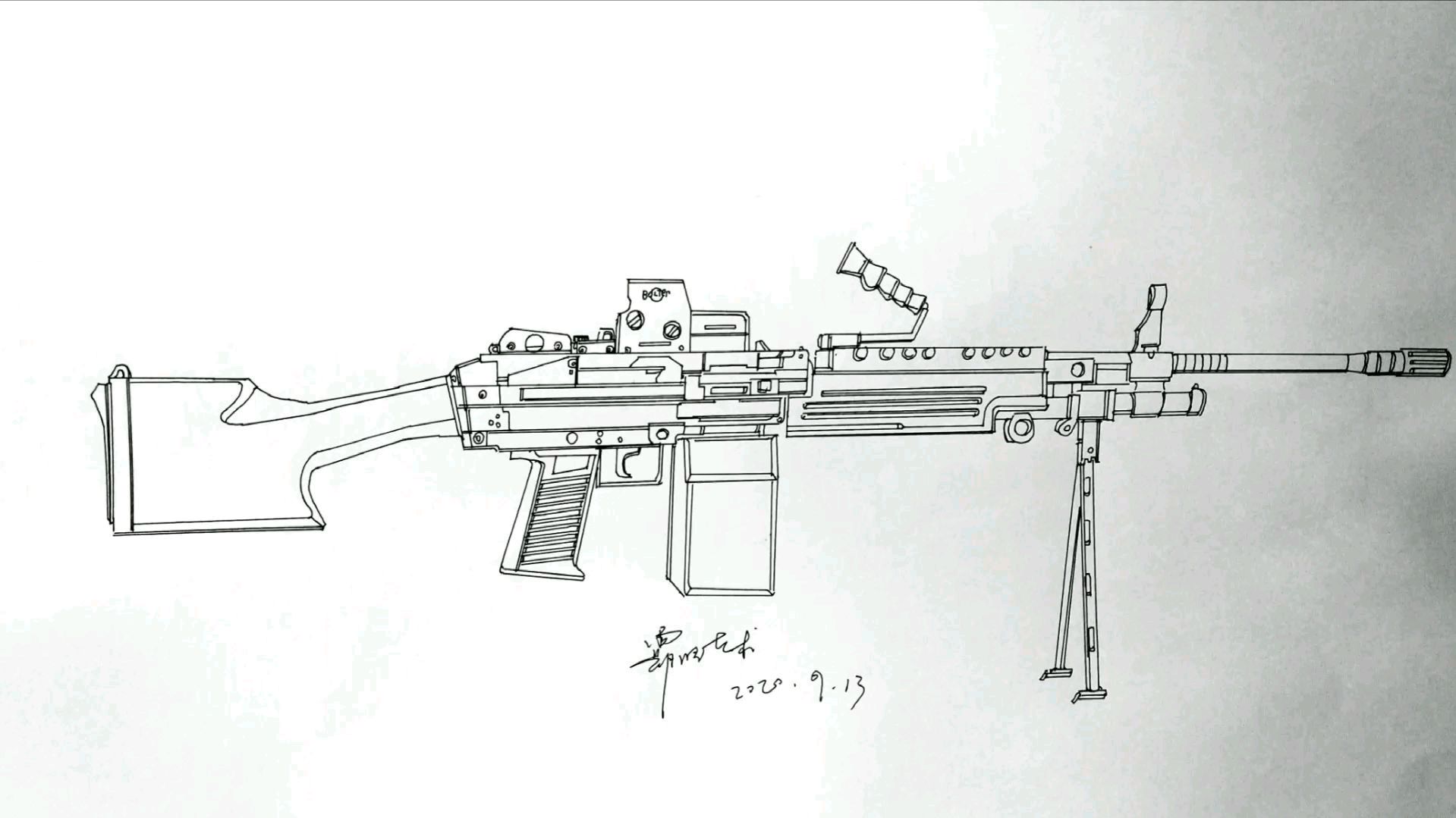 和平精英军备库枪械手绘,外号“大菠萝”的M249轻机枪
