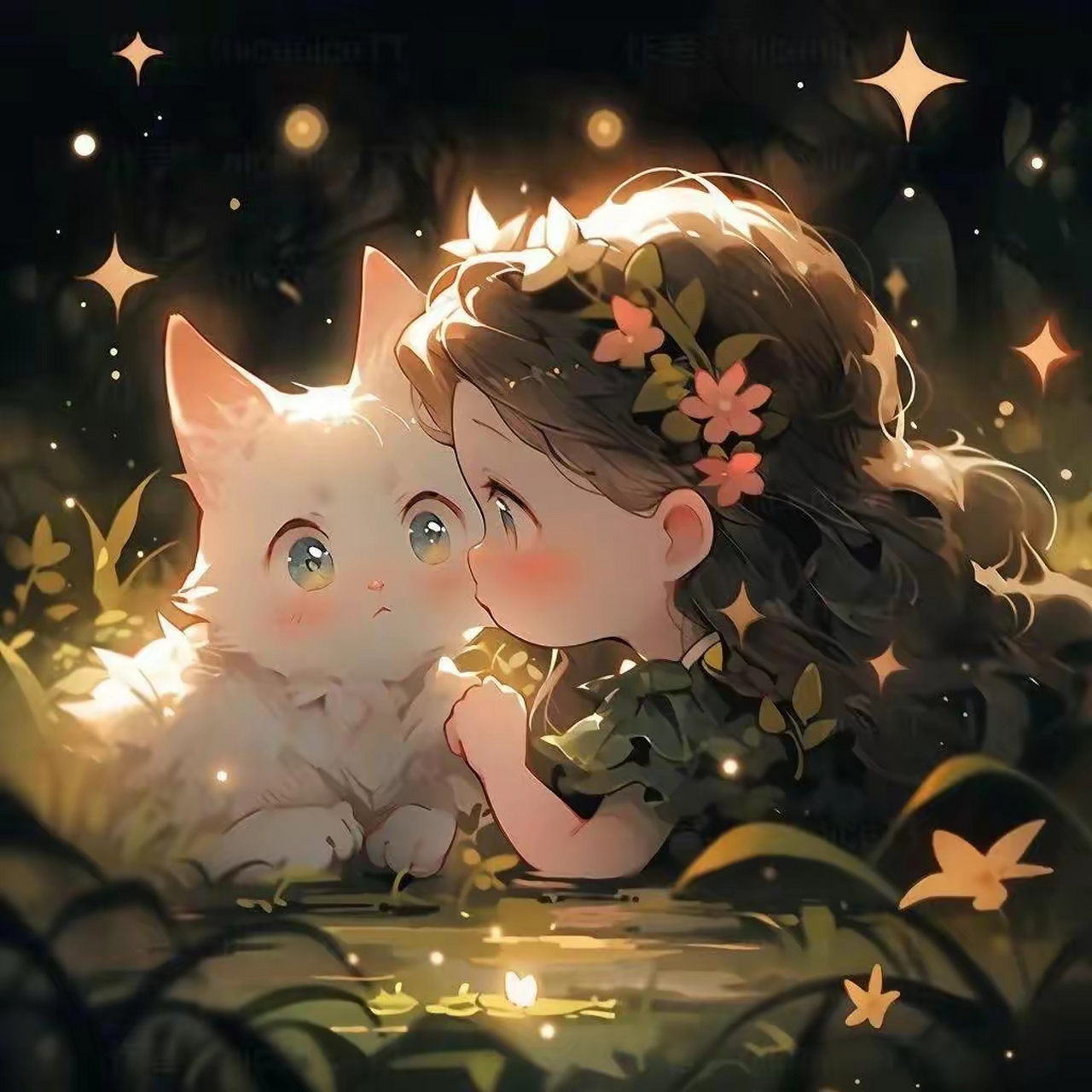 可爱治愈头像:小公主和猫咪,陪伴是最长情的好白#乐享周末分享吧