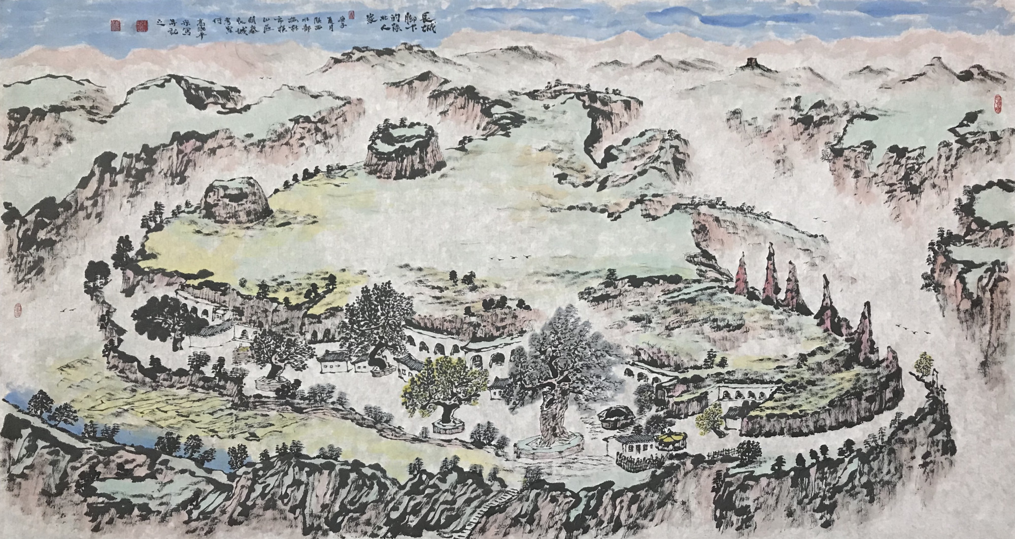 西安中国画院画家高海平中国画作品《长城脚下的陕北人家》赏析