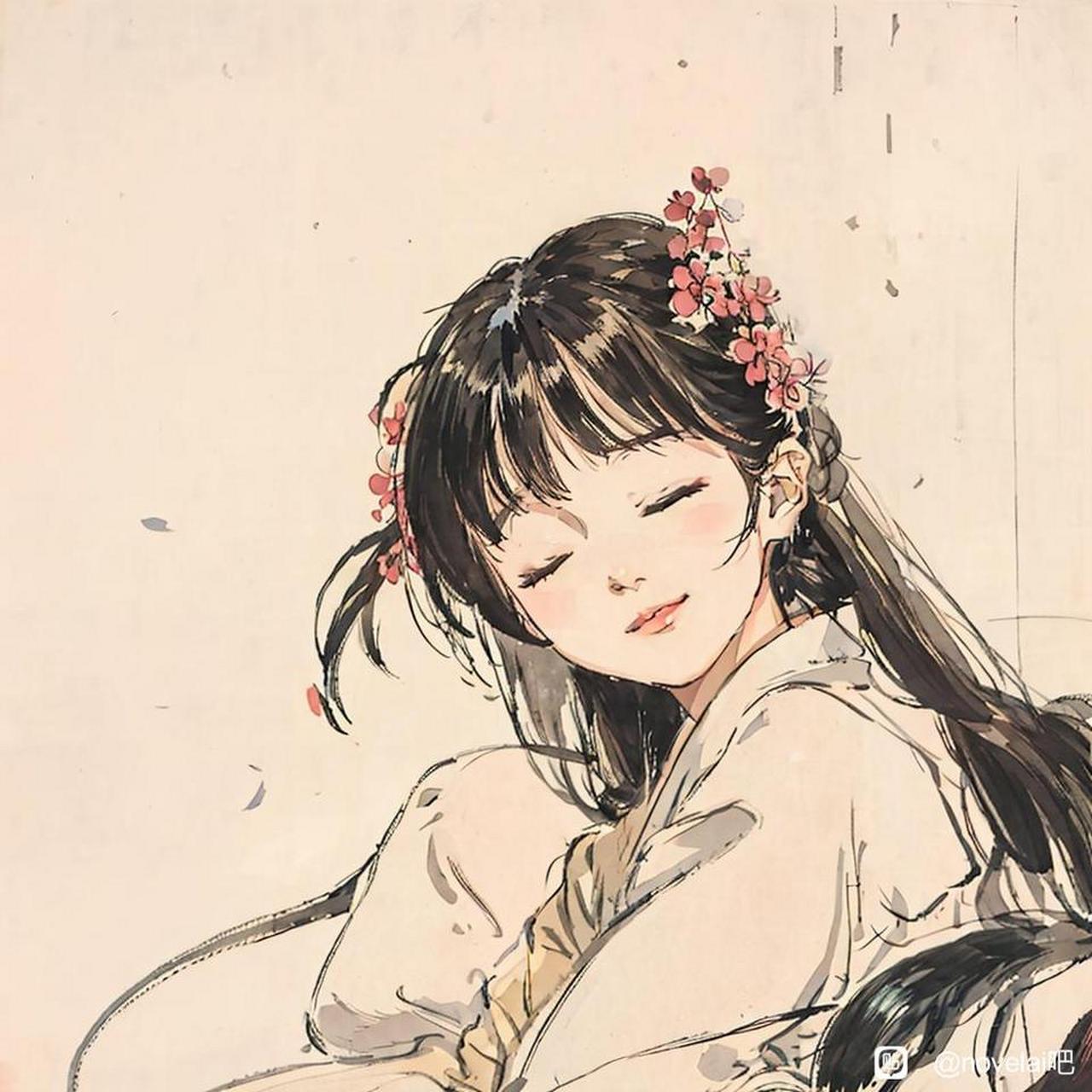 古风美女,宣纸作画#二次元美图# #动漫
