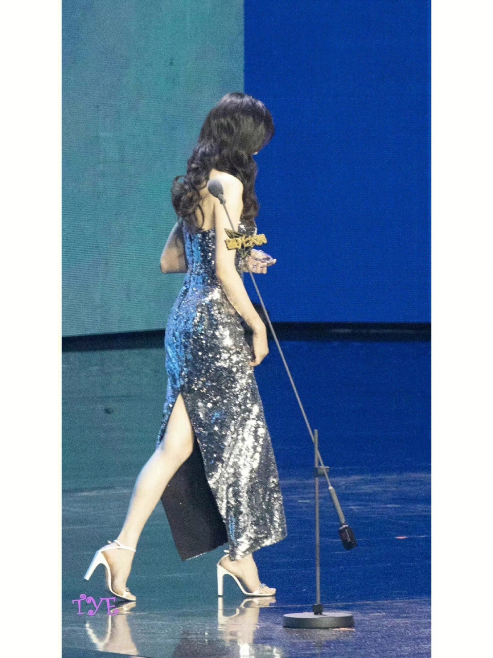 身着一袭银灰色星河抹胸裙出席活动,高贵优雅的宛若公主参加晚宴,一举