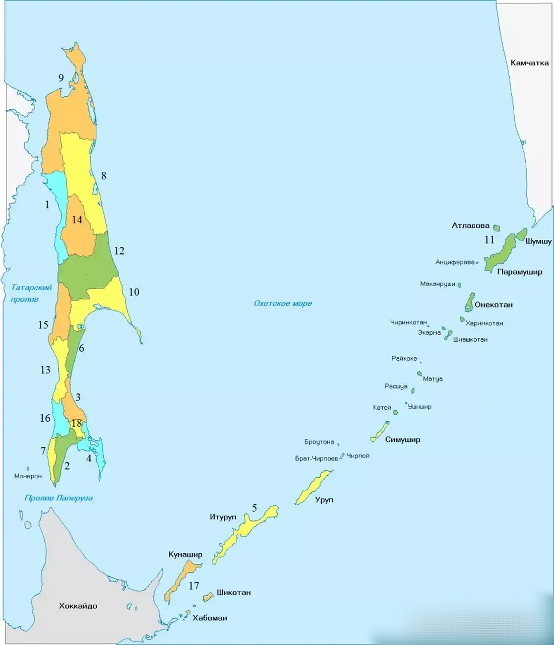 库页岛日治时期行政区一览,地名都是日本风格,日本人叫它桦太岛,现在