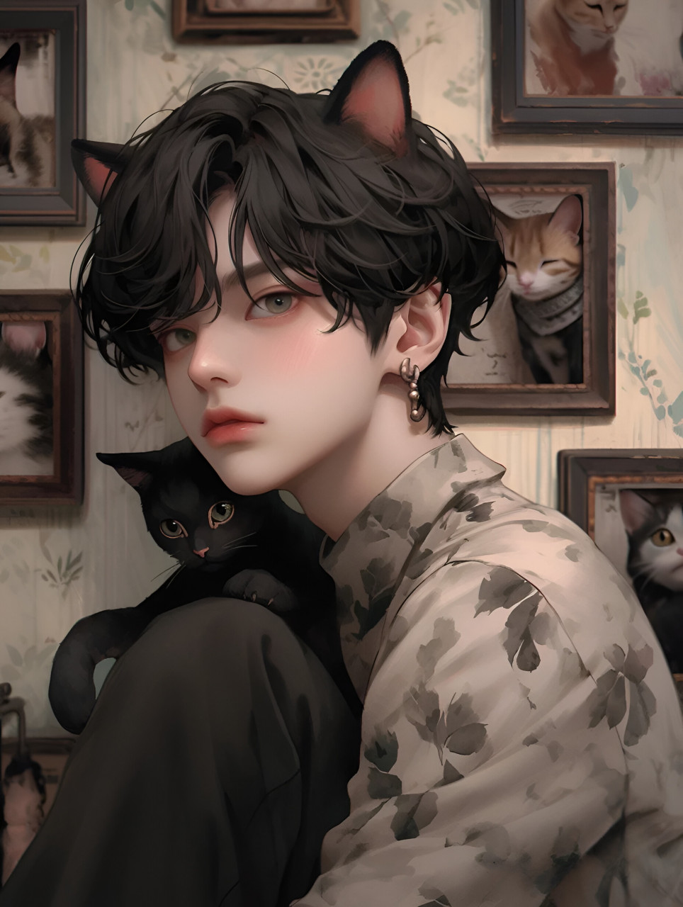 黑猫与少年 #二次元# #ai绘画# #ai共创计划