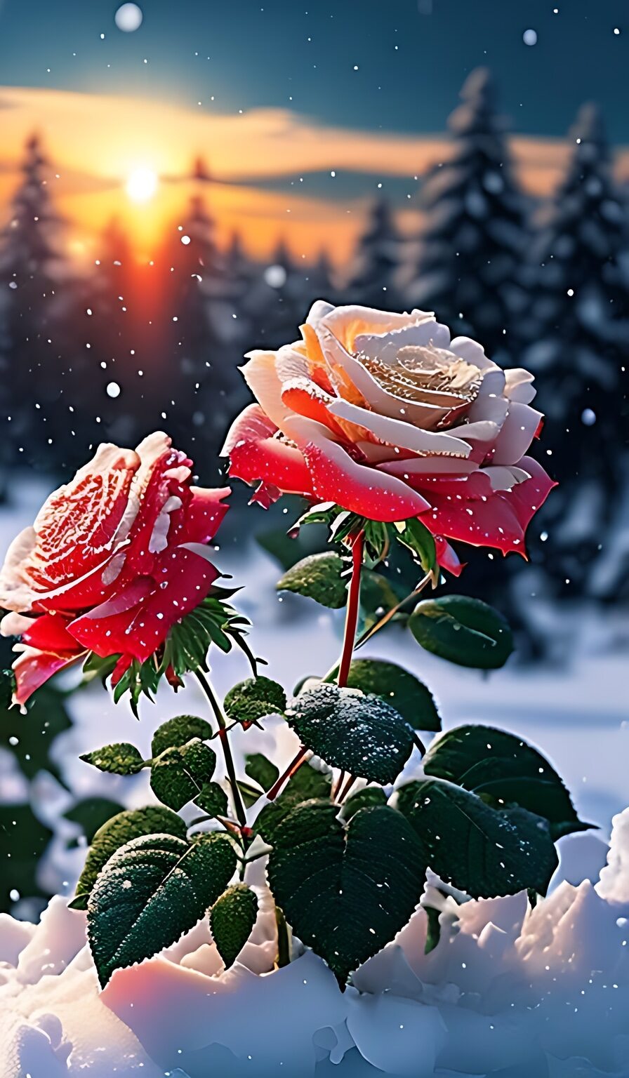 大雪中的红玫瑰