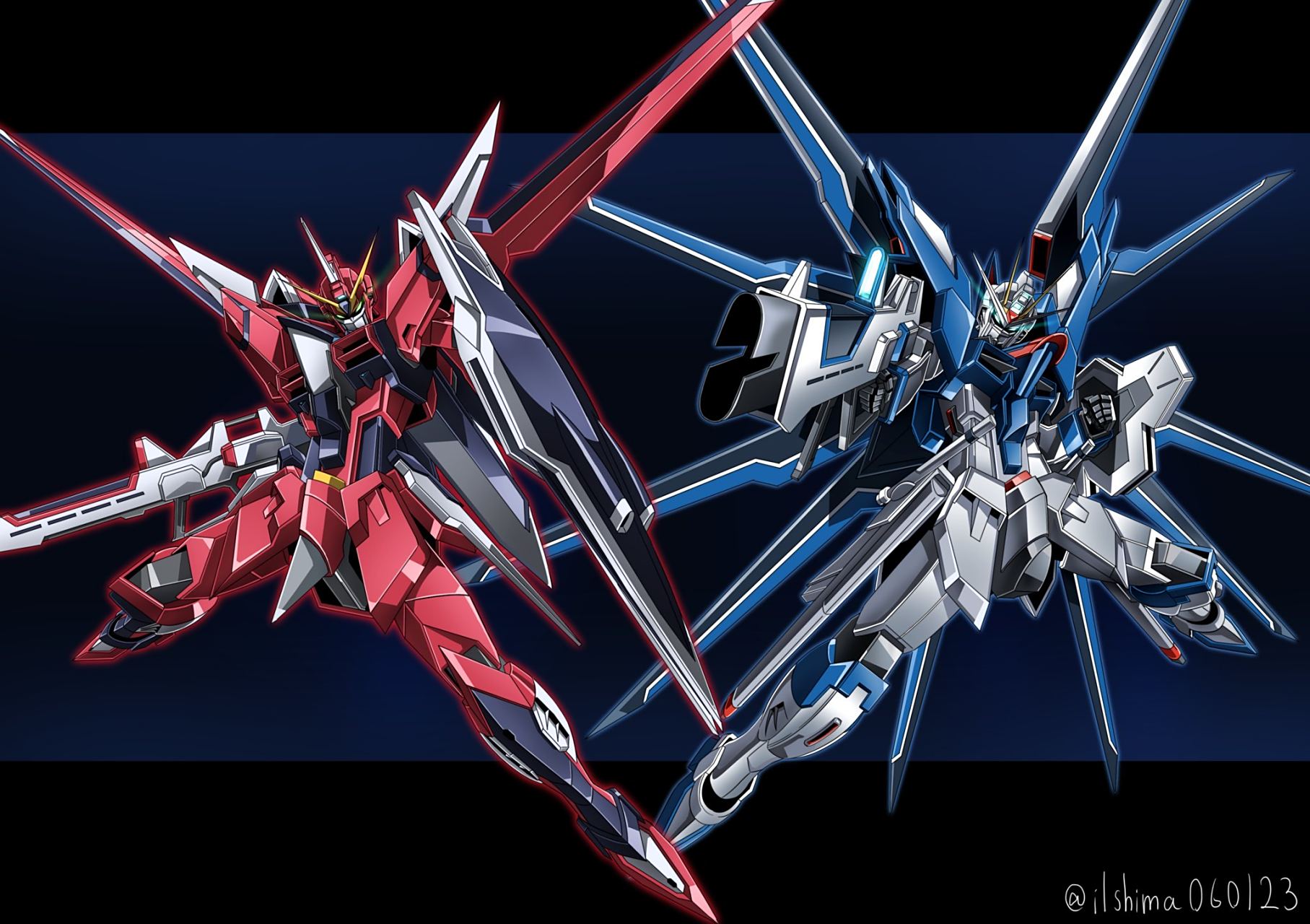 画师ilshima绘制的一组《机动战士高达seed freedom》同人插画,对机设