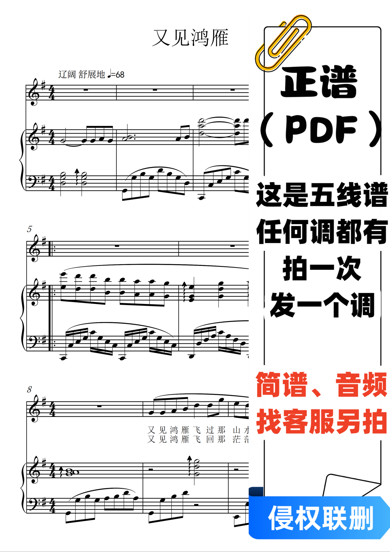 又见鸿雁g简谱