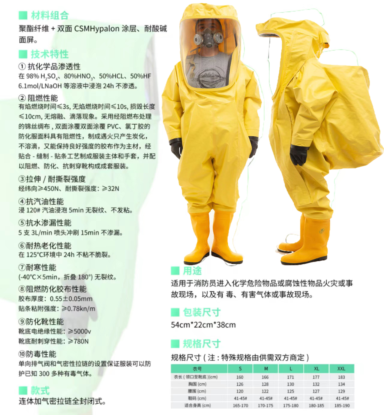 重型全封闭一级防化服连体危化品化工实验防护耐酸碱消防液氨氨气