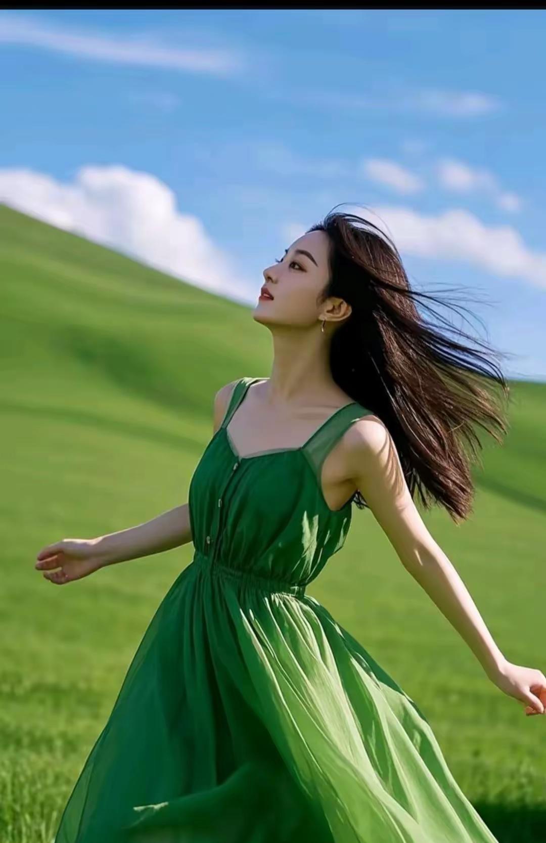 赵丽颖的草原绿裙,为何成了春天的流动诗?