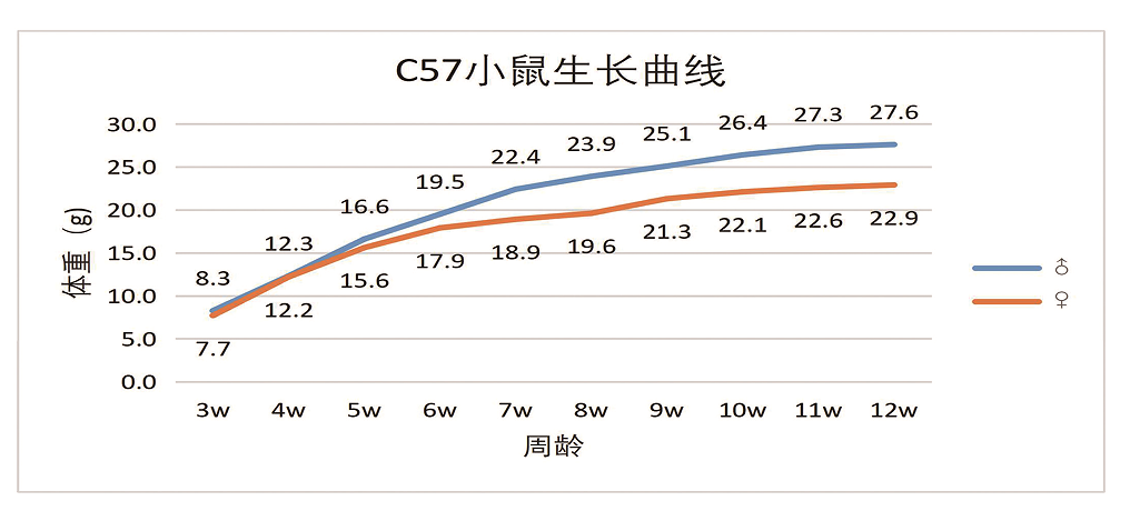 c57小鼠周龄体重对应表图片