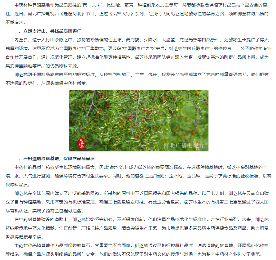 御芝林:探寻太行山品质酸枣仁之路,铸就原材料品质新标杆