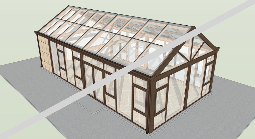 铝包木人字顶阳光房设计效果图