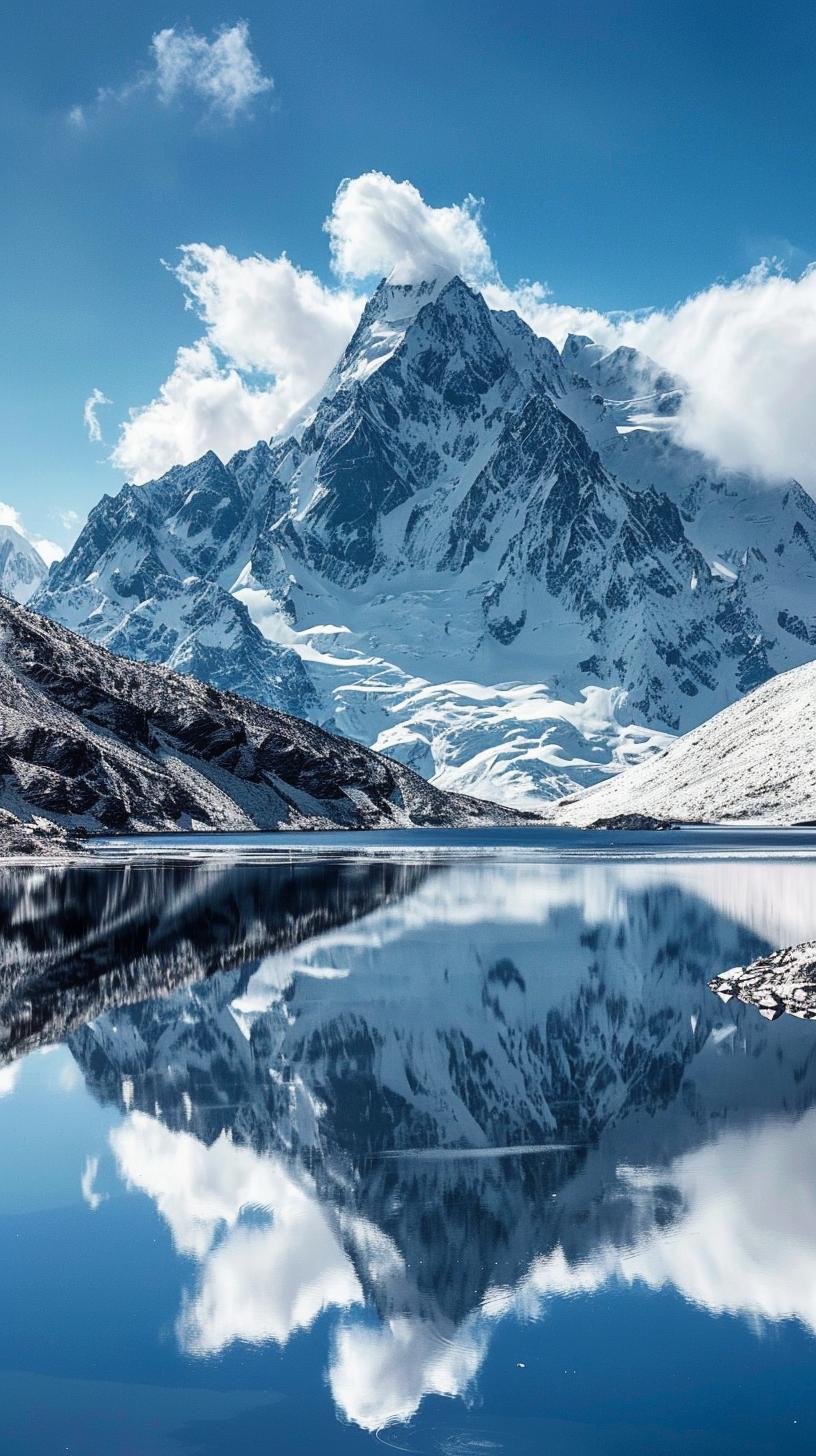手机壁纸:巍峨雪山,意伴云端