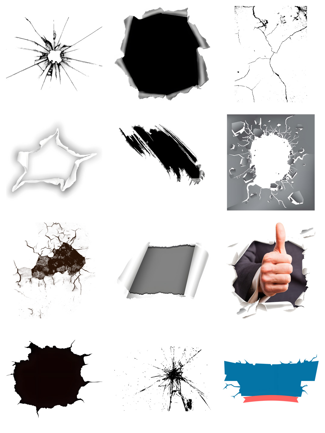 素材分享丨爆裂裂痕破裂特效墙壁纸破洞素材