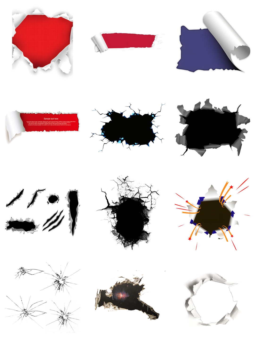 素材分享丨爆裂裂痕破裂特效墙壁纸破洞素材