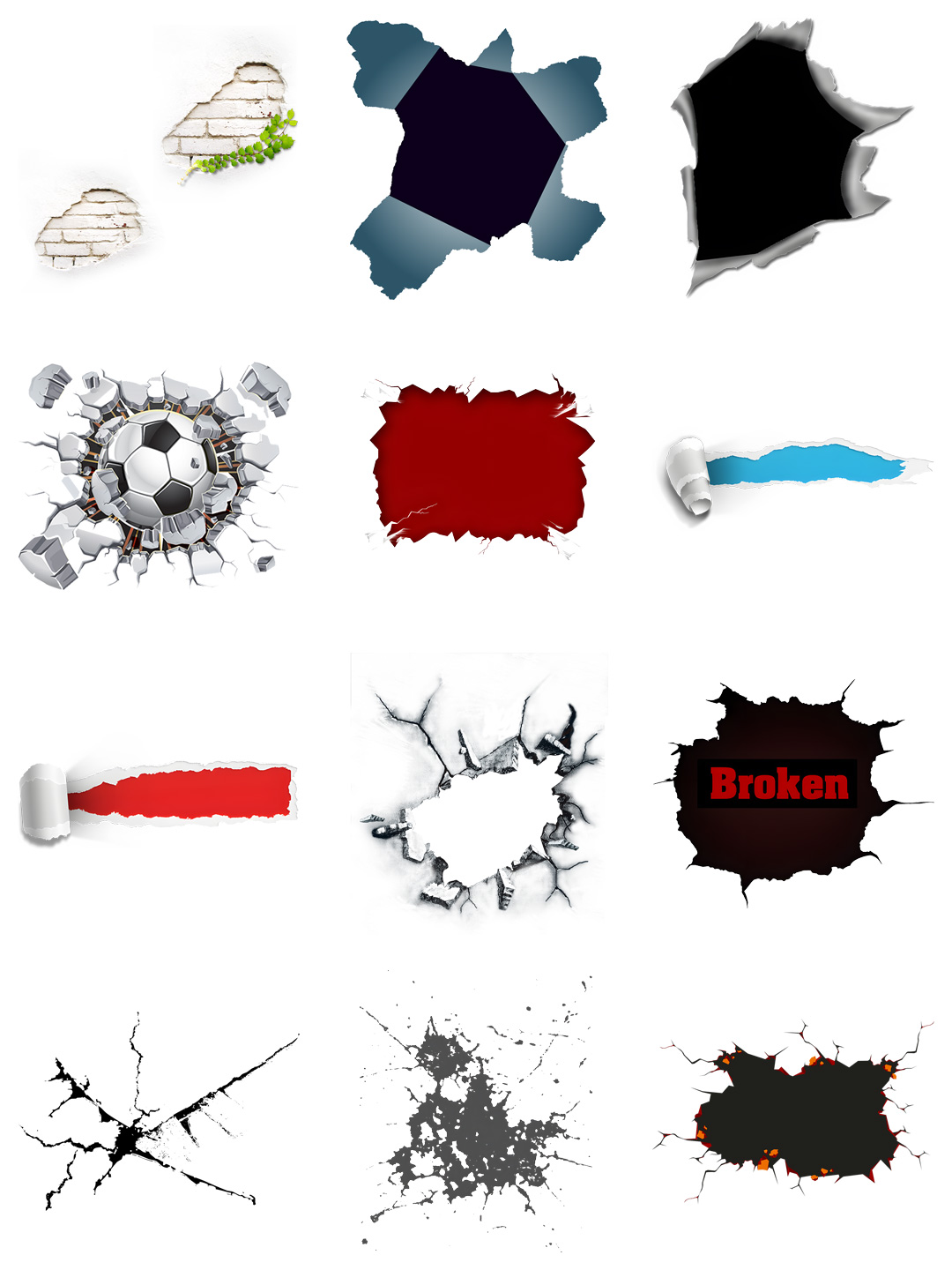 素材分享丨爆裂裂痕破裂特效墙壁纸破洞素材