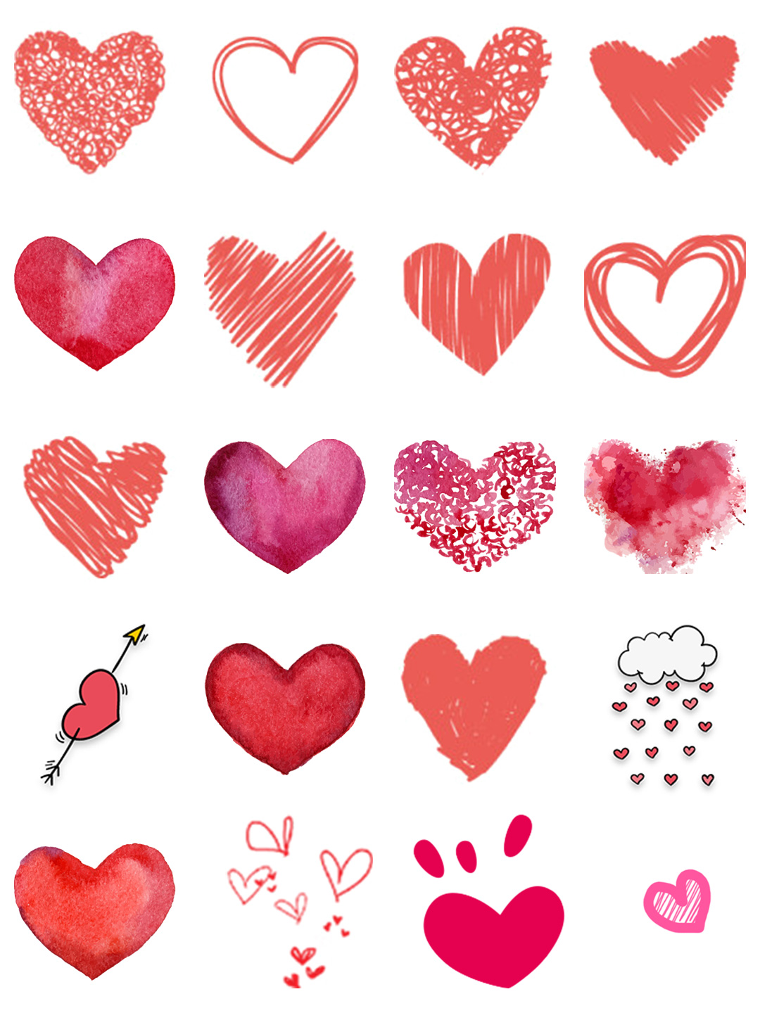 素材分享丨手绘卡通水彩可爱爱心手账元素