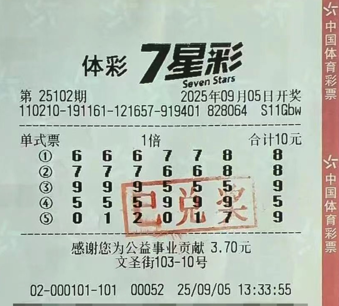 令人羡慕啊!辽宁大连彩民自选单式喜中七星彩一等奖,奖金500万元