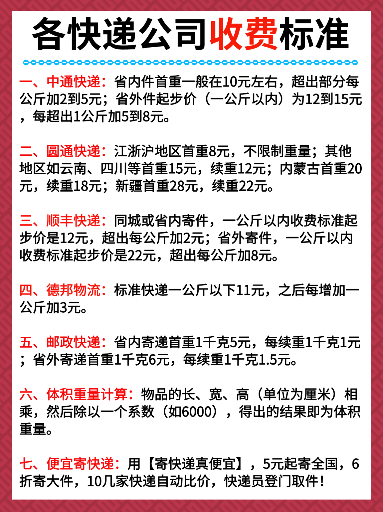 了解各快递公司收费标准,从此寄快递不再迷茫!