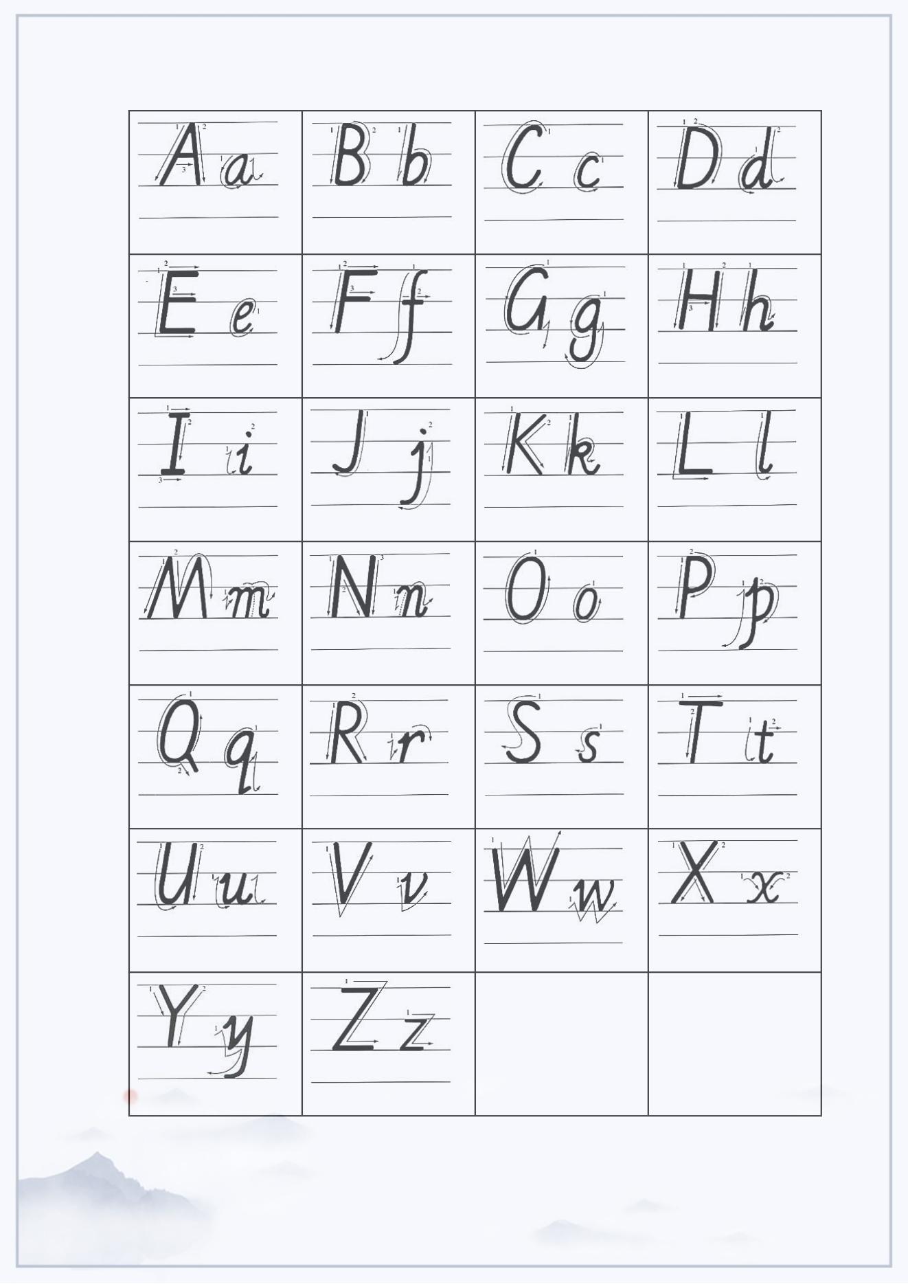 英文字母字帖打印图片
