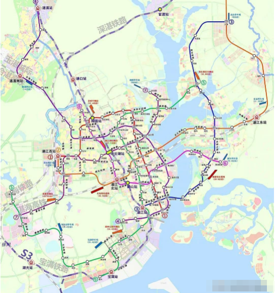 广东省湛江市未来七条轨道交通线路的规划路径展望