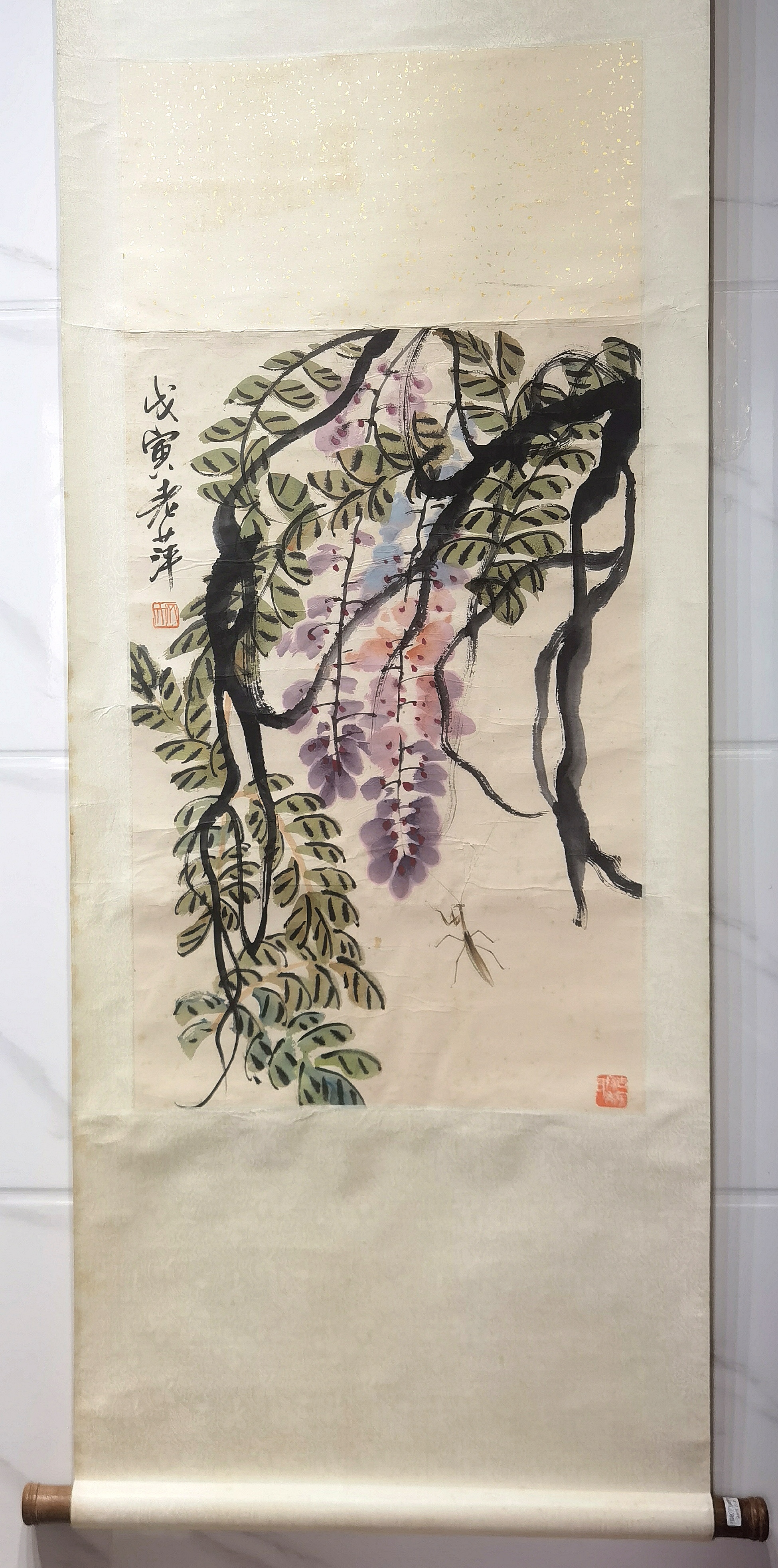 齐白石笔走龙蛇画紫藤