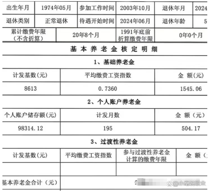 工龄21年,个人账户金额98314.12元,江苏南京某职工退休金到账