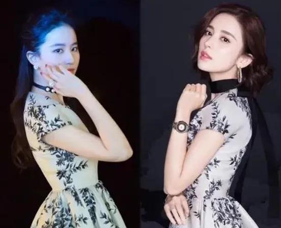 娜扎刘亦菲撞衫玫瑰旗袍尬到抠脚趾皮相美与骨相美差距一目了然