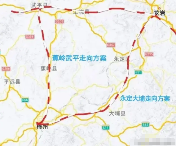 梅州至龙岩高铁线路走向分析,为何选武平蕉岭,不选大埔永定?