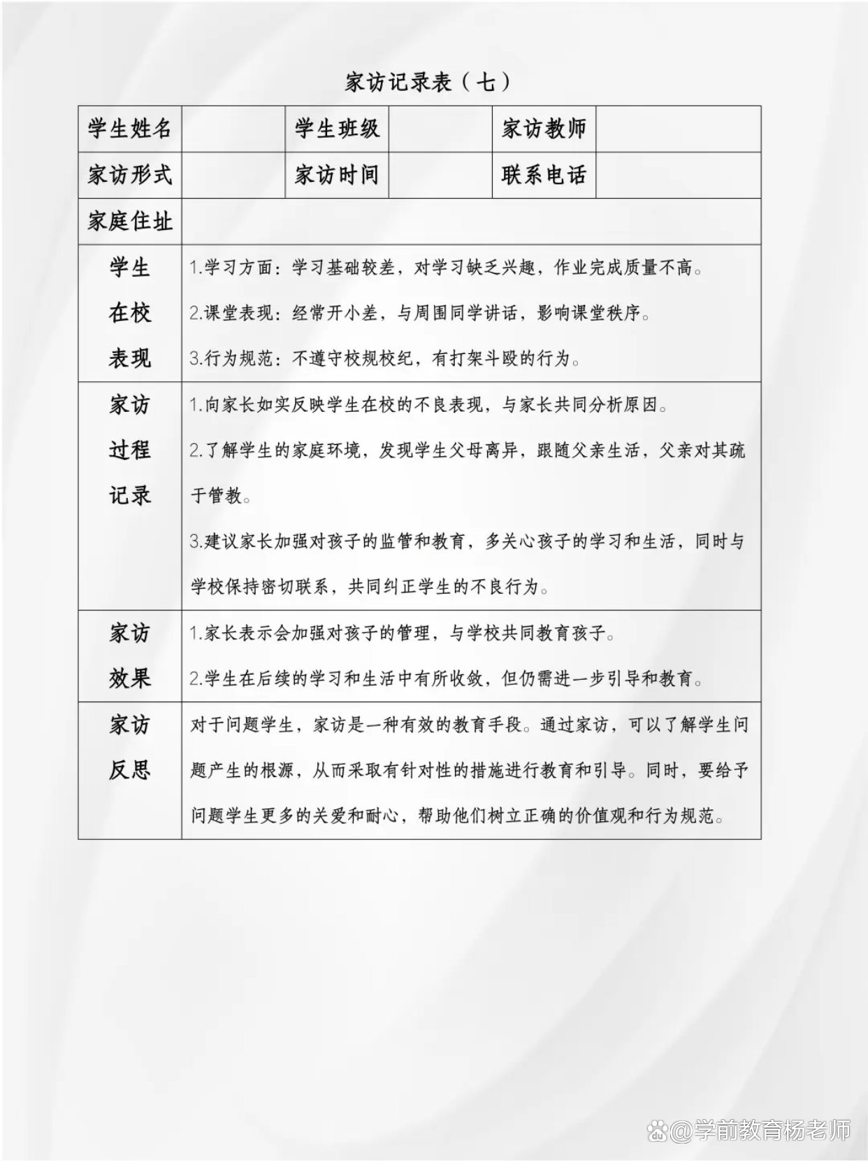 单位家访记录内容