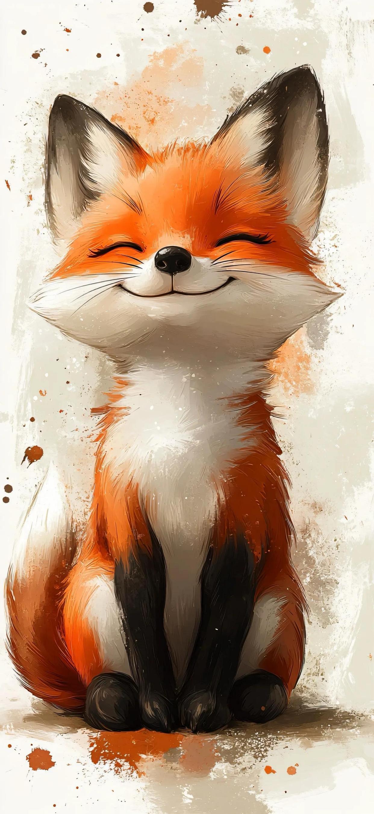 手机壁纸—可爱的卡通小狐狸,萌萌哒