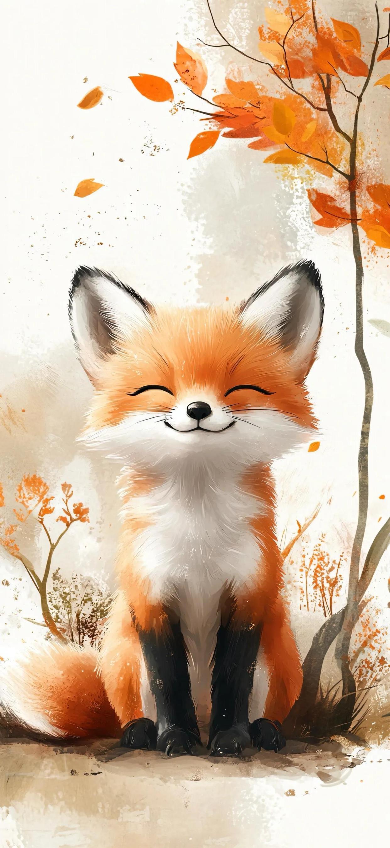 手机壁纸—可爱的卡通小狐狸,萌萌哒