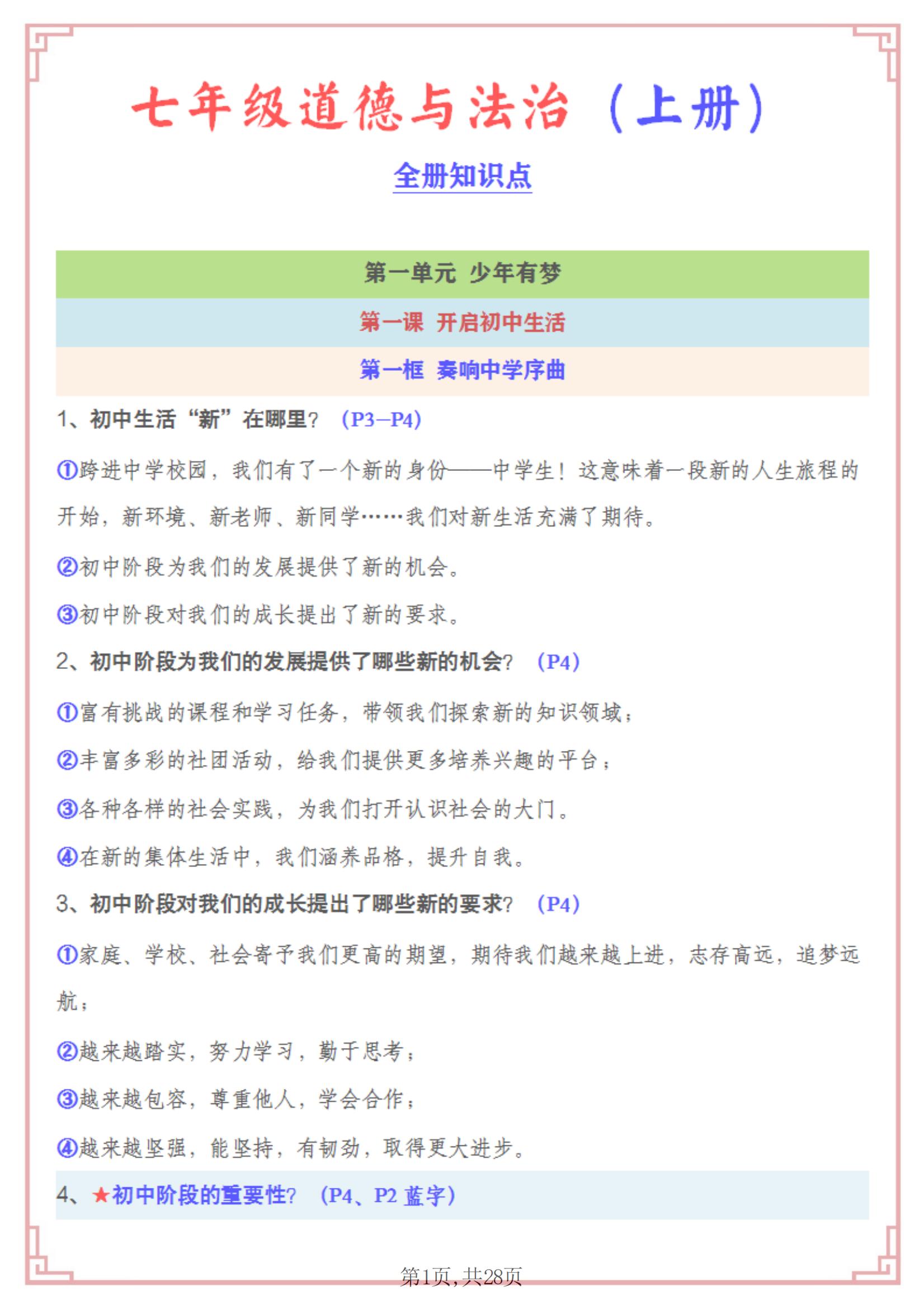 关于道法名师汇编！小学道法资料，重点突出的信息