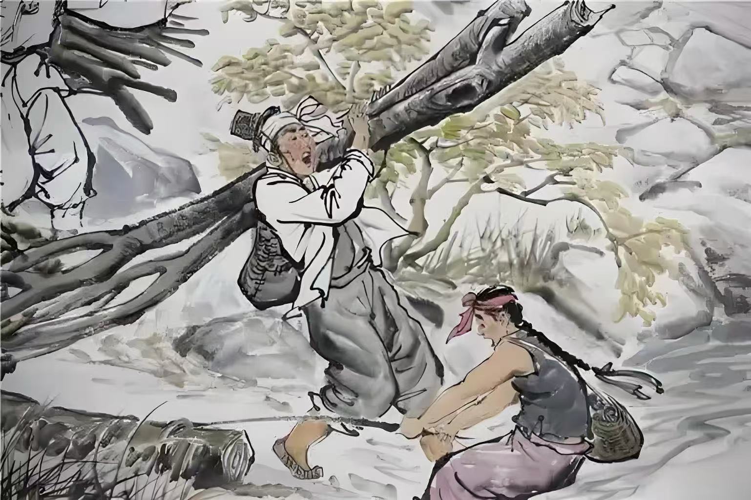 宋朝樵夫砍柴在树下歇息,无意听到两只太岁对话,他连忙挖开树洞