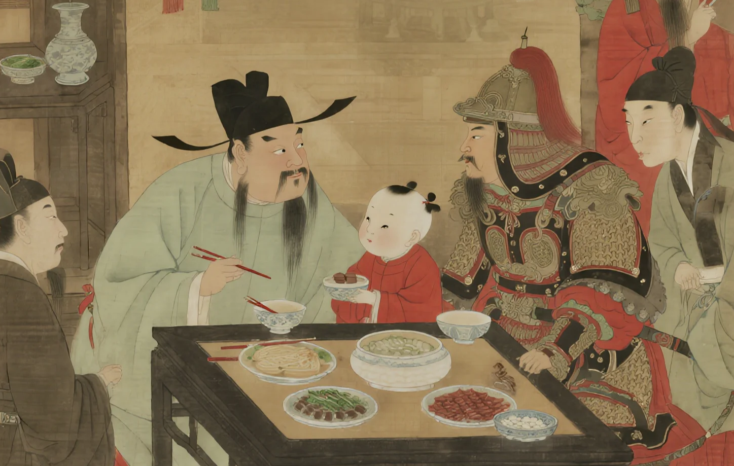 见主人家儿子吃饭先夹众人面前的菜,他放下筷子,悄声对李光弼说:此子