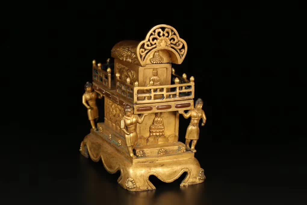 辽金铜鎏金《舍利棺》摆件「旧藏」高24cm长21cm宽12.7cm重4470g