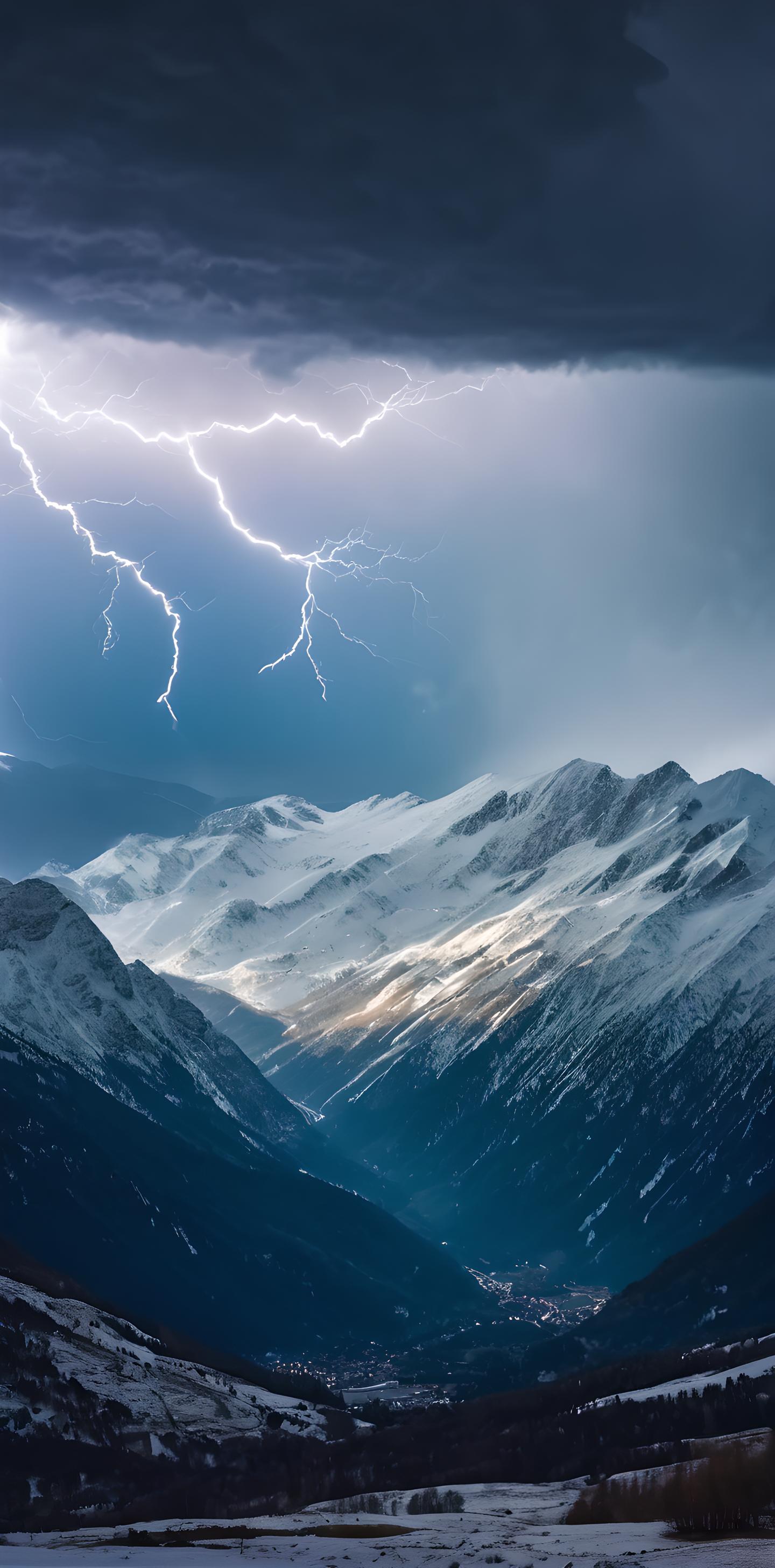 壁纸赏析Ⅶ:夕阳斜照金山巅,闪电龙腾跃雪山