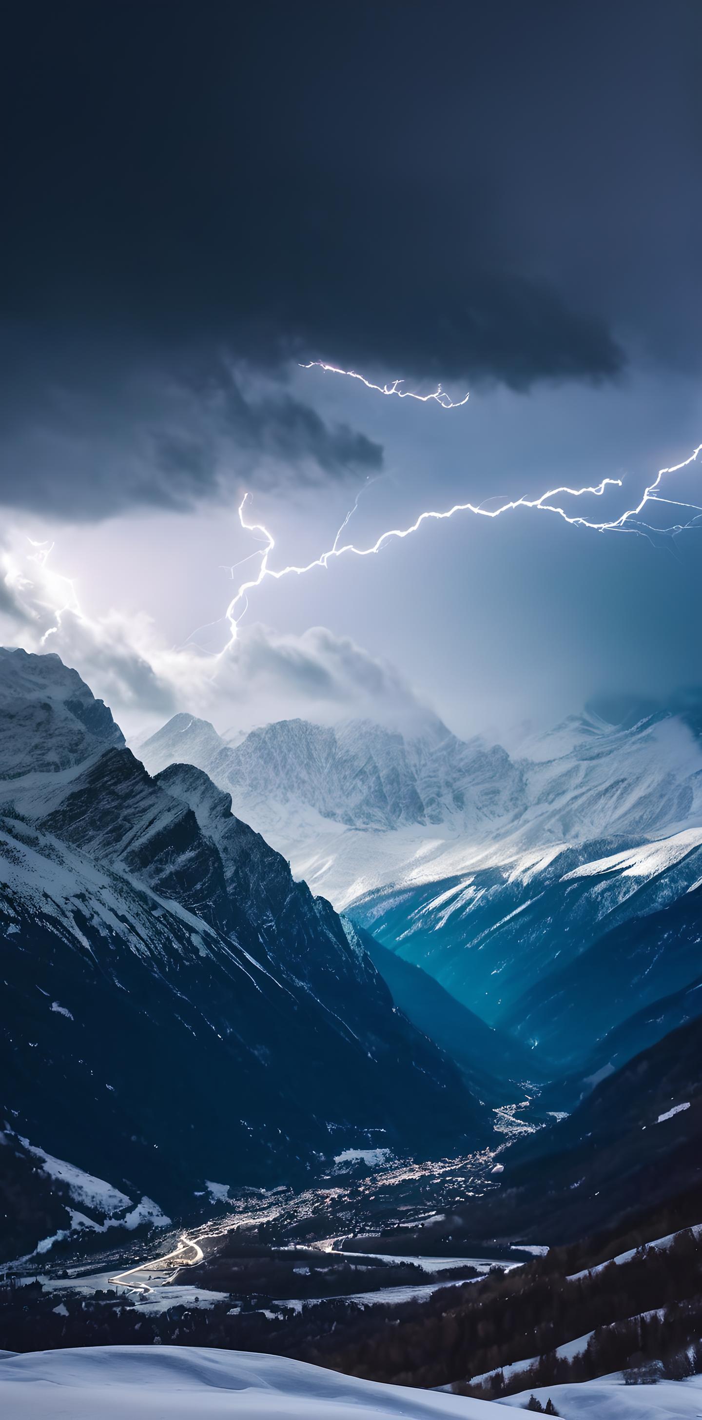 壁纸赏析Ⅶ:夕阳斜照金山巅,闪电龙腾跃雪山