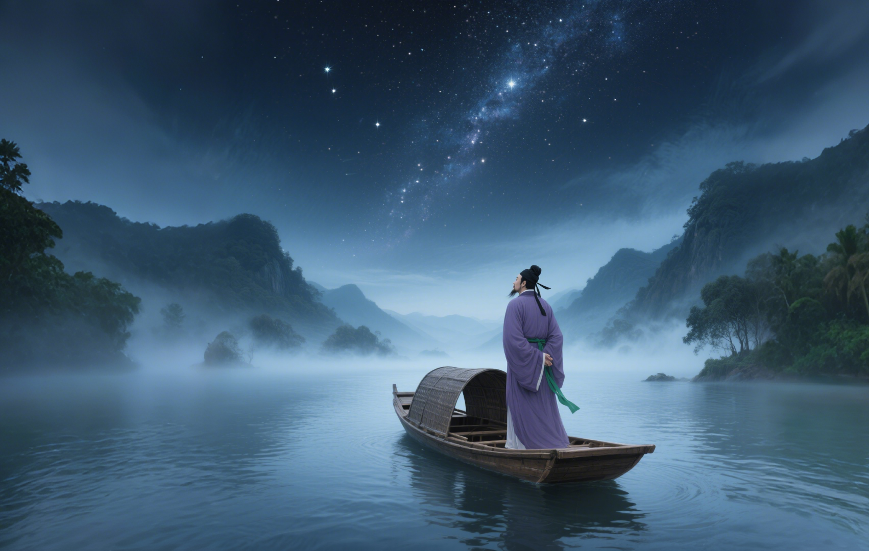 江上夜归,扁舟入海,绝尘霞举之思