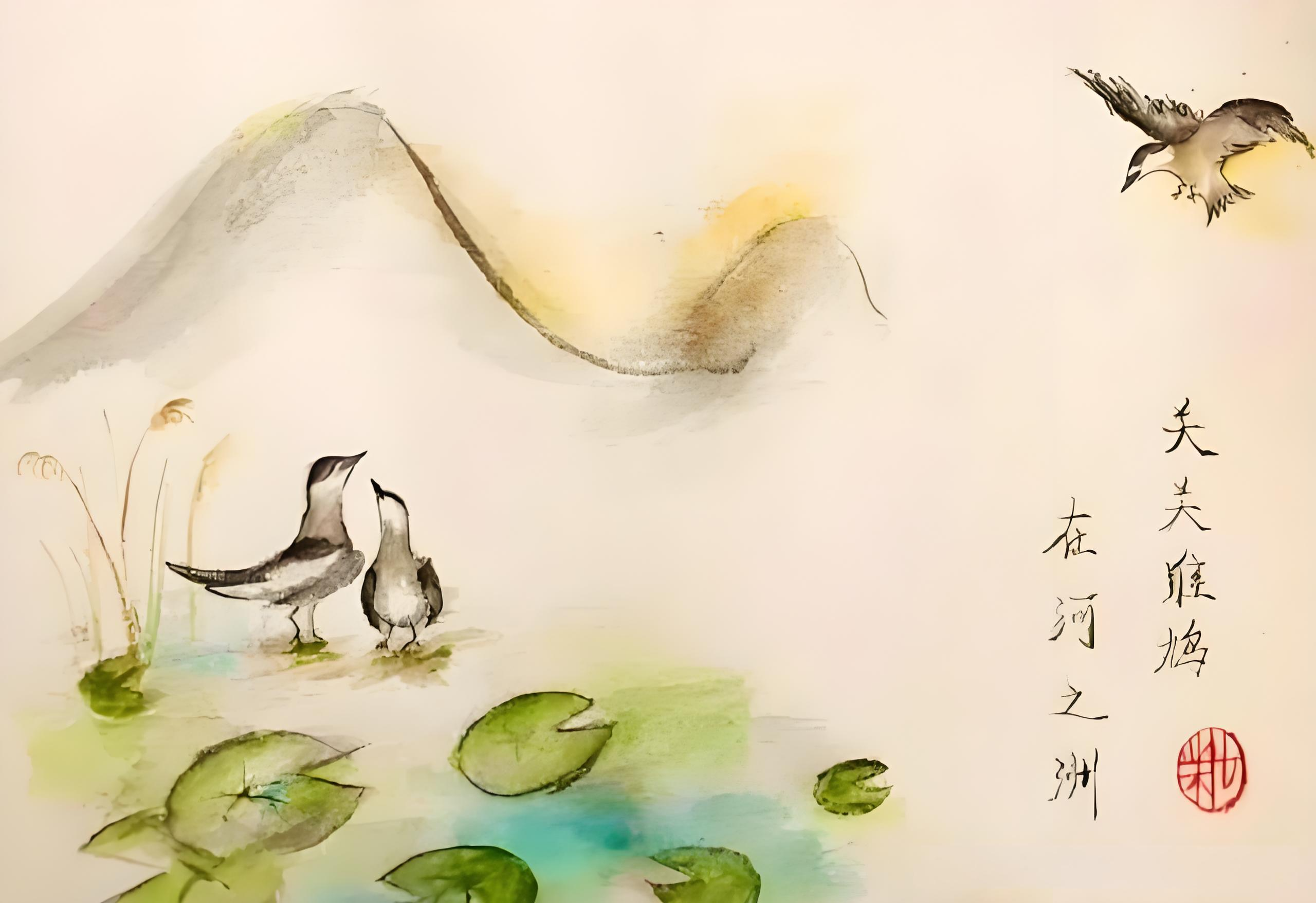 诗经关雎插图图片