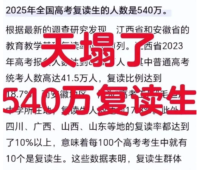 2025年高考复读生规模惊人,应届考生压力重重