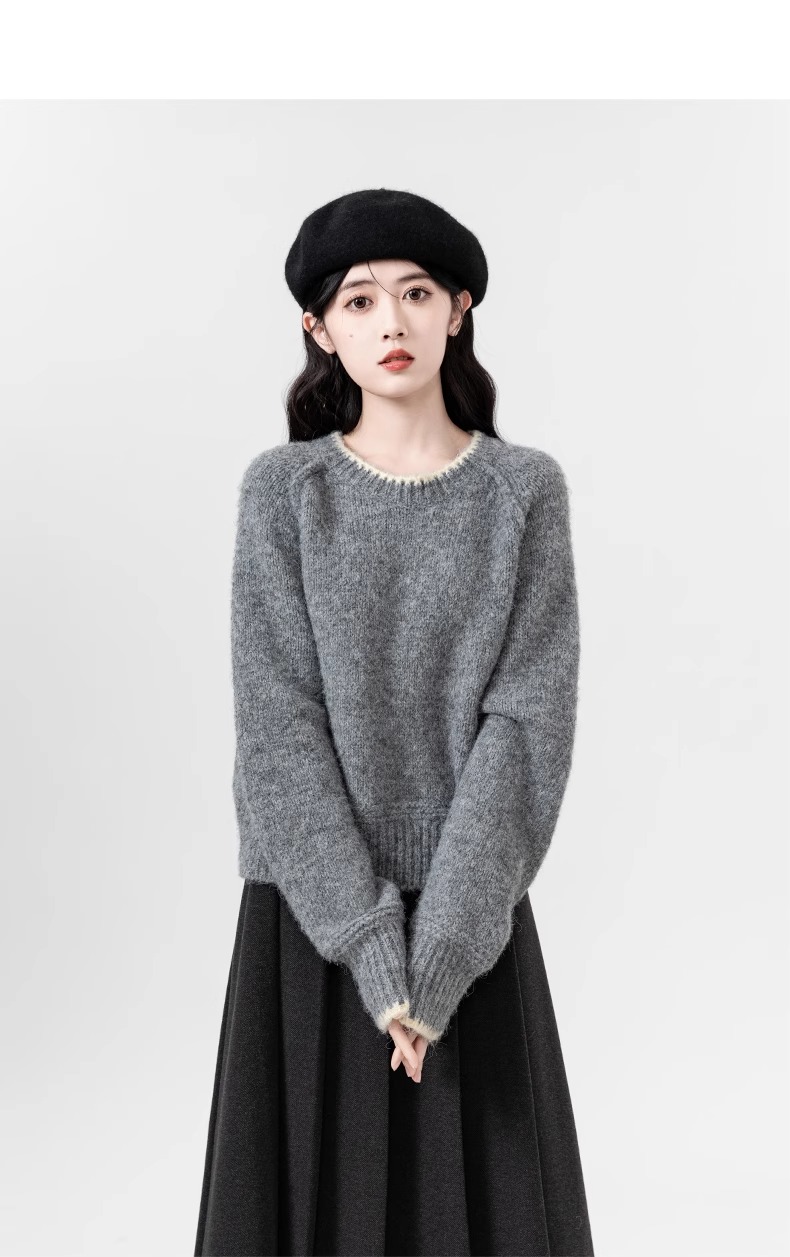 灰色修身针织短袖,简约又不失时尚感