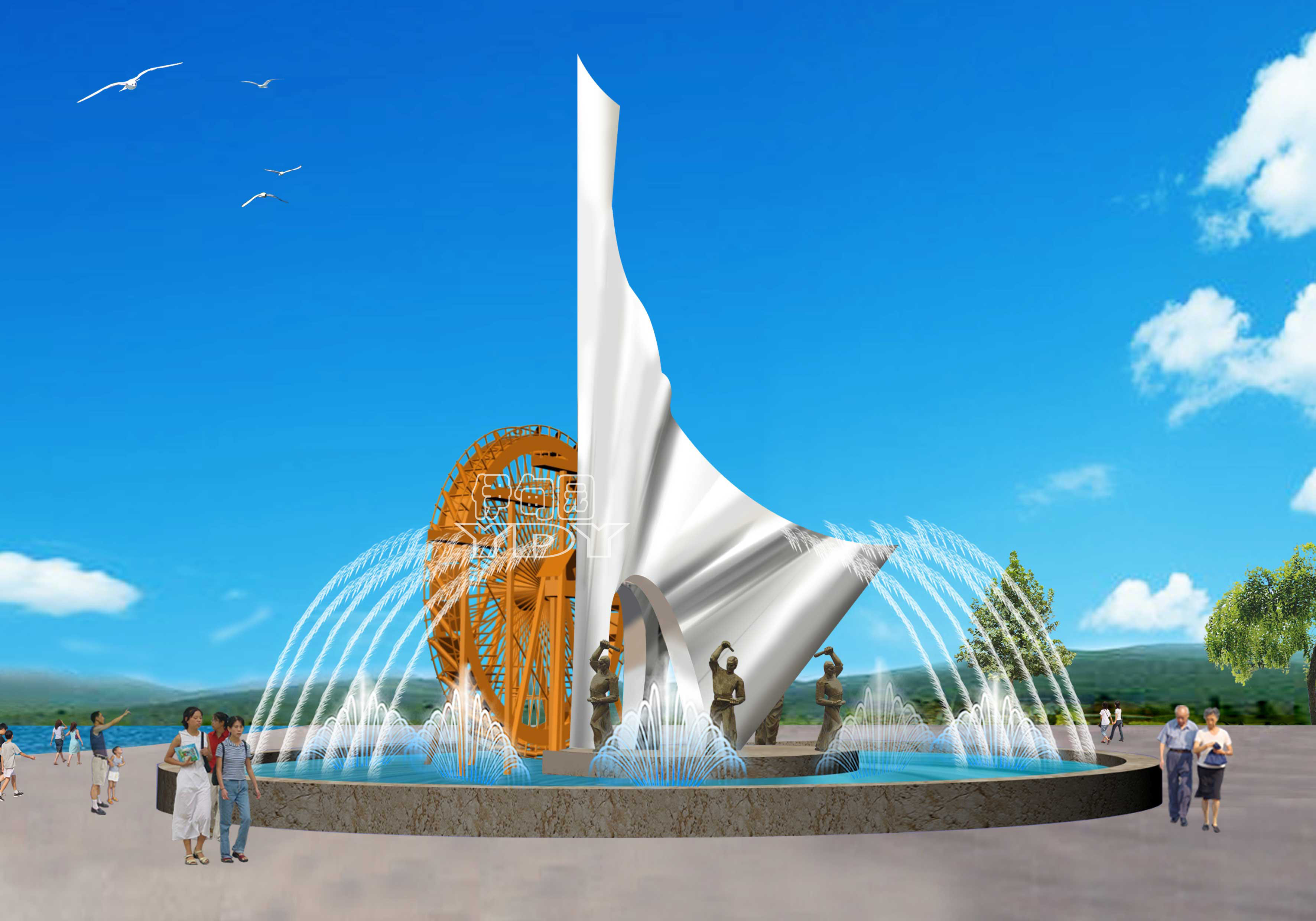 城市公园流水雕塑