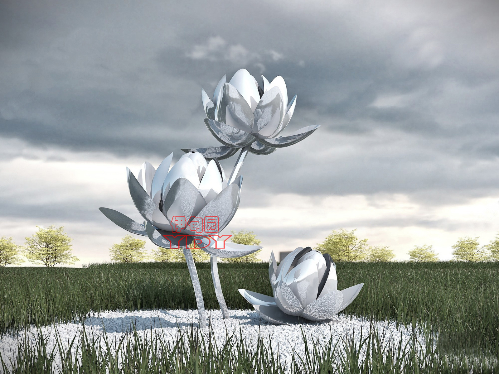 荷花景观不锈钢雕塑