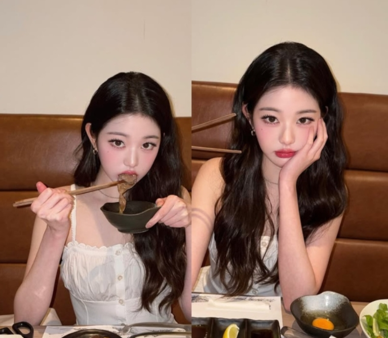 张元英晒日常美照：美食当前秒变吃货宝宝，波浪长发尽显女神魅力