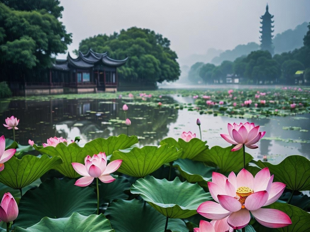 江南雨季荷花韵,踏雨寻芳赏倩影