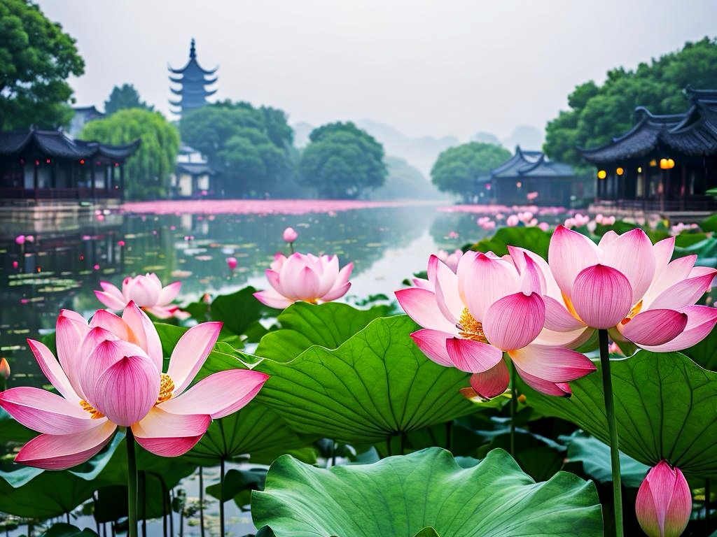 江南雨季荷花韵,踏雨寻芳赏倩影