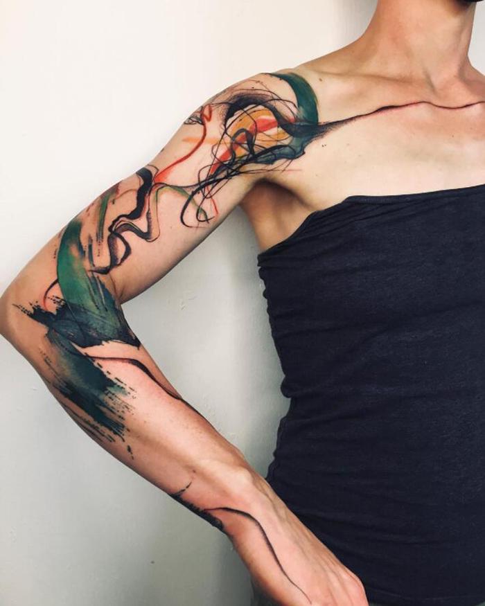 泼墨笔触奔放 洒脱随性自由 艺术质感的潮流视觉纹身