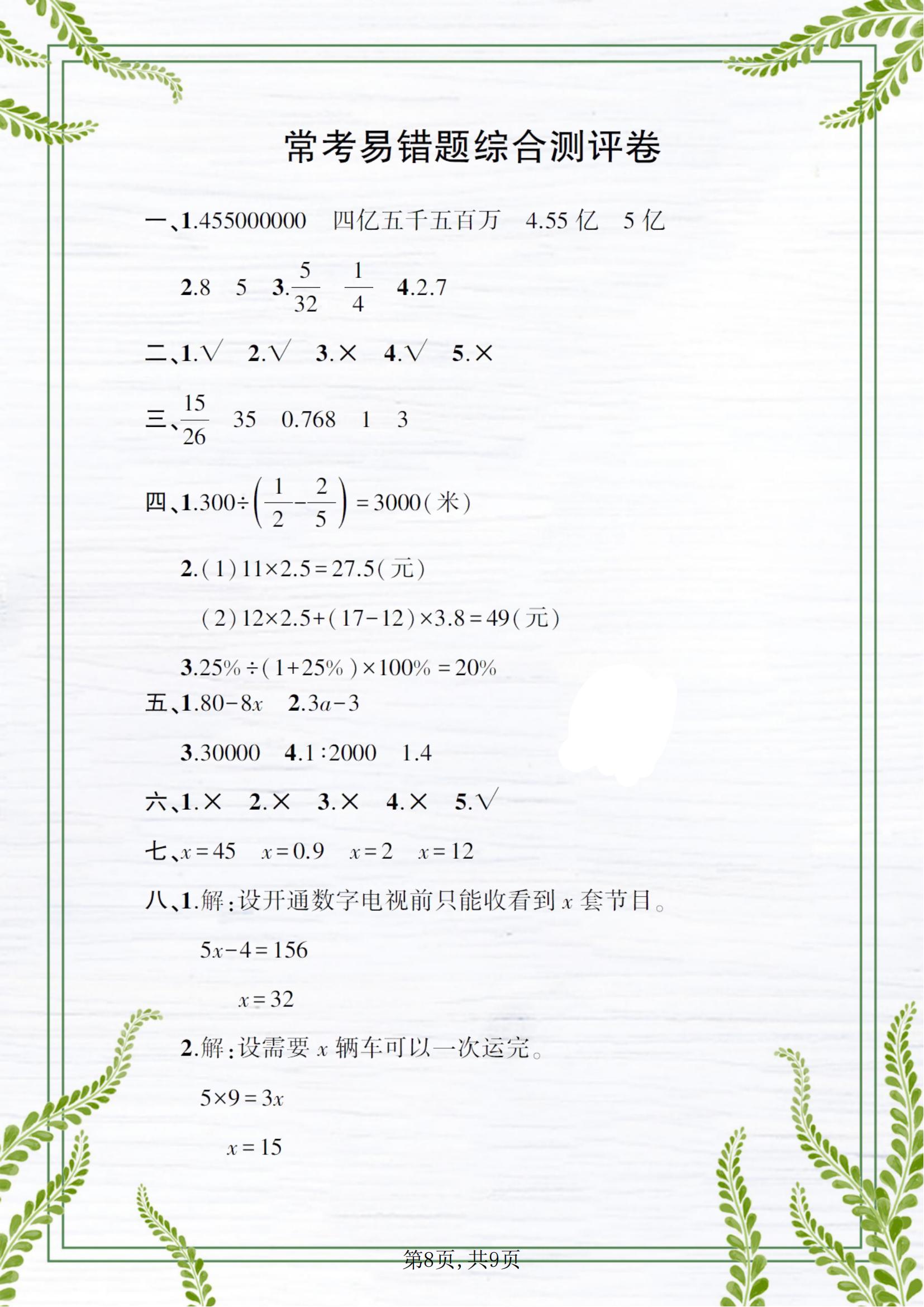 
5-6年级数学错题本！易错点汇总，反复练
