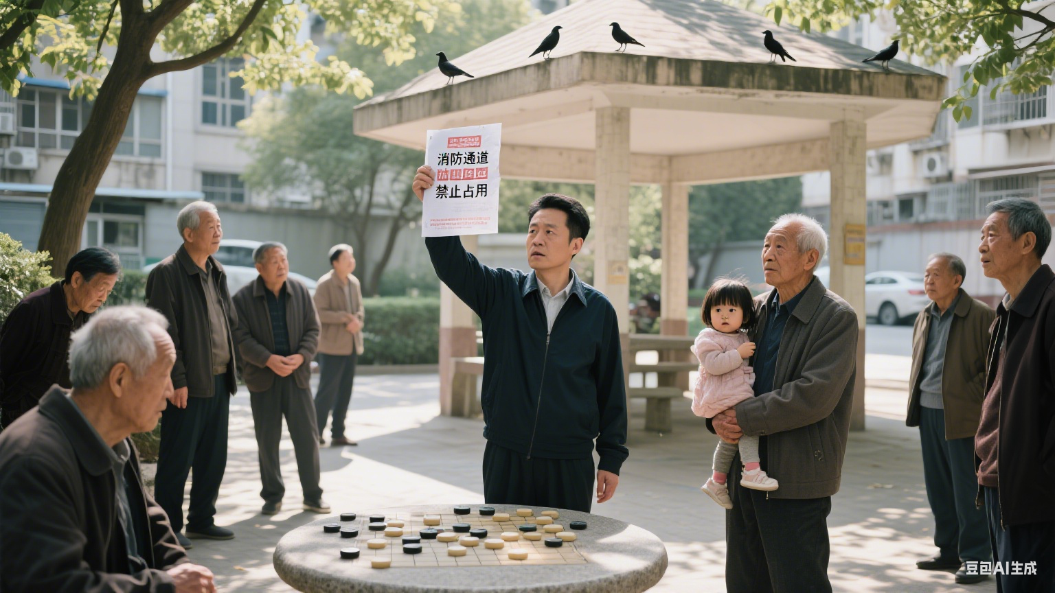 大爷霸占小区凉亭下棋扰民,多次调解无果,物业主任:让他们下个够