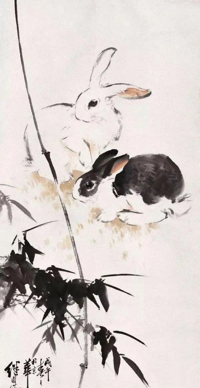 一组国画里的可爱兔子